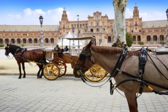 Seville Sevilla Plaza de Espana horse carriages Andalusia Spain square