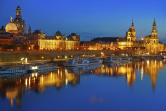 Dresden sunset skyline reflecion in Elbe river in Saxony of Germany