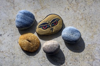 Stone from Tibet with engraved picture, souvenir in Germany