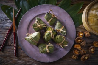 Zongzi Glutinous sticky Rice Dumplings recipe wrap with bamboo leaves asian food