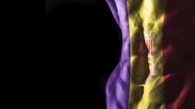 Andorra flag on abs muscles national sport workout, bodybuilding concept, black background