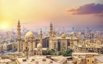 Dusk over Cairo and Sultan Hassan Mosque, Egypt, Africa