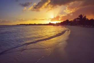 Mahahual Caribbean beach sunset in Costa Maya of Mayan Mexico