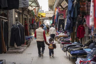 Leh, India, April 04, 2023: People at the Moti Market in the city centre, Asia
