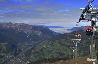Austria: The cable lift from Schruns up to Hochfirst mountain peak in Montafon, Vorarlberg