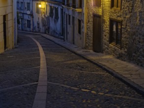 Early morning on the steep Campo de la Gallina Street, Villafranca del Bierzo, Castile and Leon,
