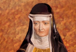 Figure of Hildegard of Bingen, Sibyl of the Rhine, 1098 – 1179, German Benedictine abbess and