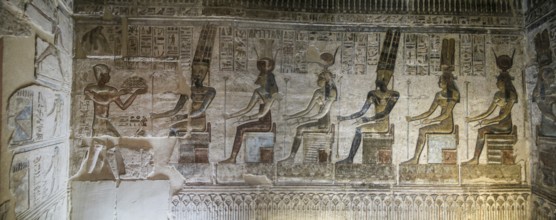 Colorful relief paintings in ancient graves, Dier el Medina, Egypt, Africa