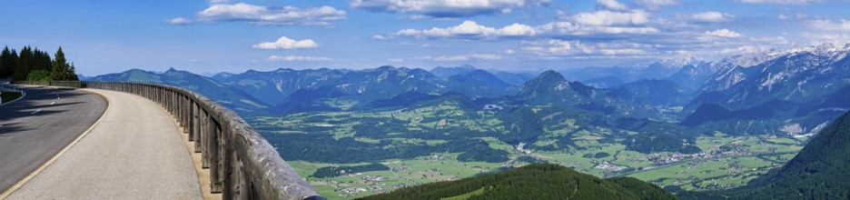 Panorama from the Roßfeld panoramic road with Salzach valley, Salzburg Alps, Dachstein,
