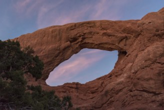Sunset over Turret Arch in the Arches National Park, USA, North America