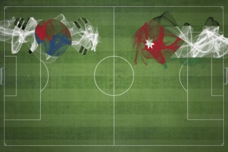 South Korea vs Jordan Soccer Match, national colors, national flags, soccer field, football game,