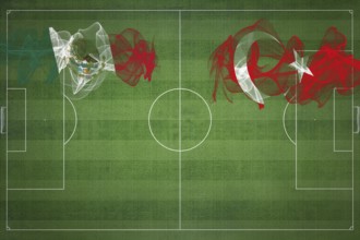 Mexico vs Turkey Soccer Match, national colors, national flags, soccer field, football game,