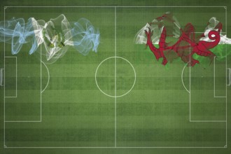 Guatemala vs Wales Soccer Match, national colors, national flags, soccer field, football game,