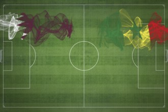 Qatar vs Senegal Soccer Match, national colors, national flags, soccer field, football game,