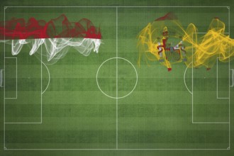 Indonesia vs Spain Soccer Match, national colors, national flags, soccer field, football game,