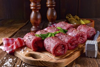 Fresh raw beef roulades
