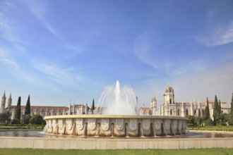 Gorgeous Portugal. Embankment of the River Tagus in Lisbon. A beautiful fountain and amonastery of