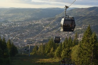 Cable car, gondola lift from Sarajevo to Mount Trebevic, below the city of Sarajevo, Sarajevo,