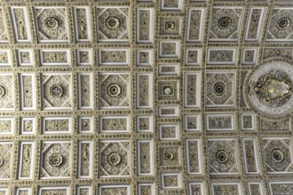 Vatican, Rome, Lazio, Italy, Europe, Richly decorated ceiling with geometric patterns and stucco