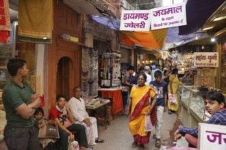 Shop in narrow lanes, varanasi, uttar pradesh, india, asia