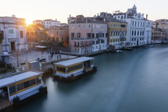 Evening light at sunset, view of the Grand Canal from the Ponte dell' Accademia, long exposure,