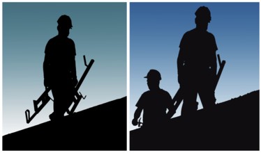 Construction workers work on building site