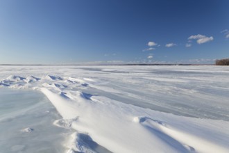 Nature, frozen riverscape with snow drifts, Province of Quebec, Canada, North America