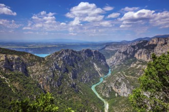 The largest alpine canyon Verdon spring. Turquoise water of the river is flowing at the bottom of