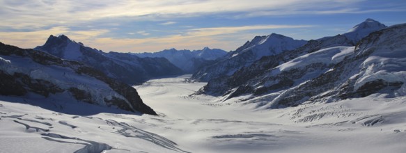 Mountain landscape in the Swiss Alps. Aletsch glacier, longest glacier of the Alps