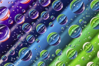 Color pencils under glass with drops of water. Office concept