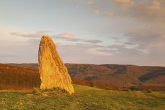 Menhir on the hill at sunset in Morinka village, Czech Republic, Europe