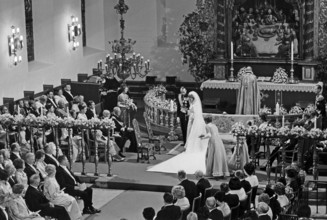 King Harald of Norway. Pictured when being crown prince with his wife Sonja at their wedding in