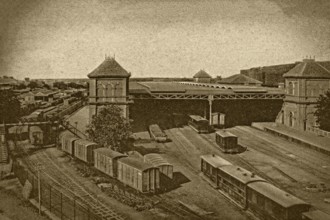 Vintage photo of agra railway station, uttar pradesh, india, asia