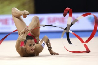 Sofia, Bulgaria - 14 September, 2018: Linoy ASHRAM from Israel performs with ribbon during The 2018