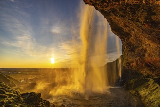 Behind Seljalandsfoss, south coast, Iceland, Europe