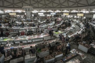 05-13-2022 Tashkent, Uzbekistan. Eastern meat market (Tashkent) in the Hall (pavilion) . Lots of