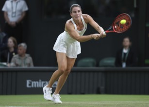 US tennis player Emma Navarro in action at the 2024 Wimbledon Championships, London, England,