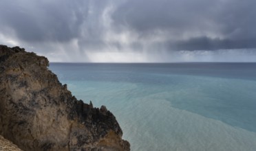 Stormy sky with dramatic clouds above the sea. Stormy weather at the ocean