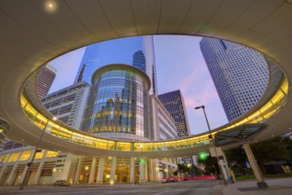 Houston Downtown sunset modern skyscrapers at Texas US USA