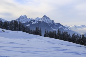 Ski slope and mountains Gummfluh and Le Rubli