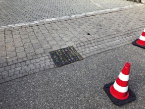 Inlet shaft for road drainage blocked by soil