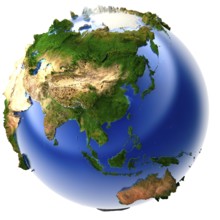 3D model of the globe with an exaggerated vertical relief