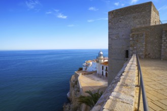 Peniscola Lighthouse and village in Castellon of Mediterranean Spain