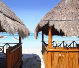 Cabin tropical sea wood on turquoise caribbean