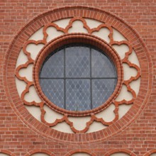 Rosette on the Protestant country church in Schelldorf an der Elbe. Saxony-Anhalt, Germany, Europe