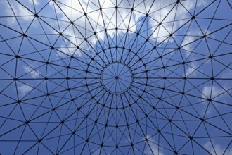 View of the cloudy sky in the Leipzig South Gasometer. Saxony, Germany, Europe