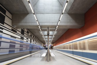 MUNICH, GERMANY, JANURAY 01, 2023, Iconic walls of subway station Oberwiesenfeld in Munich,