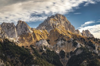 Mountain Köllenspitze (Kellenspitze) in the Tannheimer Tal Valley in Tyrol in the morning