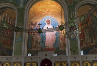 Moscow, Russia, November 11, 2019: Wall painting in an Orthodox church. Church of the Resurrection