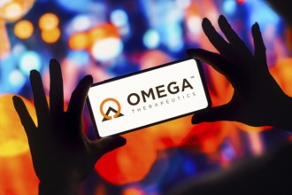 In this photo illustration, the Omega Therapeutics logo is displayed on a smartphone mobile
